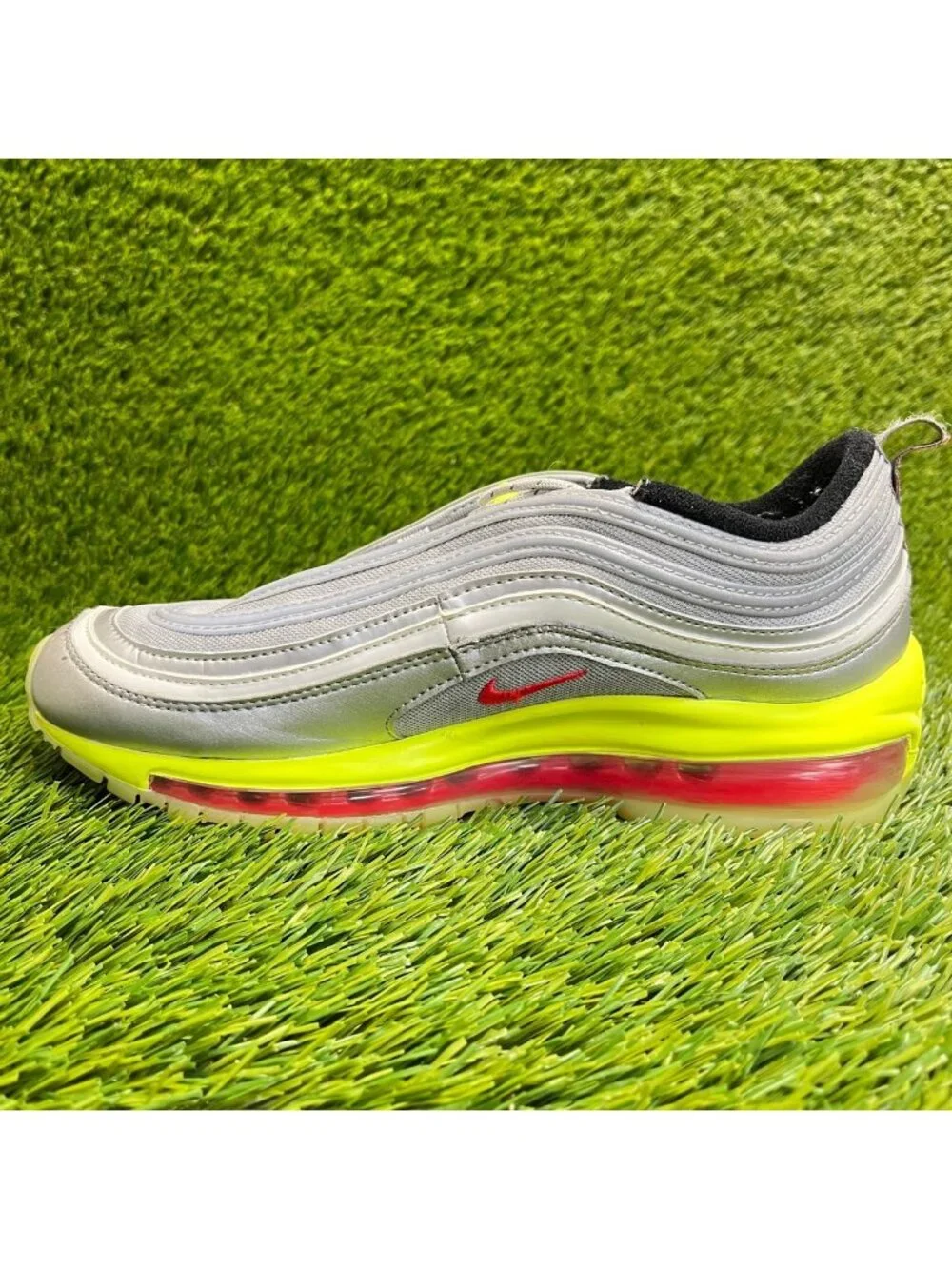 Nike Air Max 97 RFT GS Boys Size 6Y Silver Volt Athletic Running Shoes Sneakers
